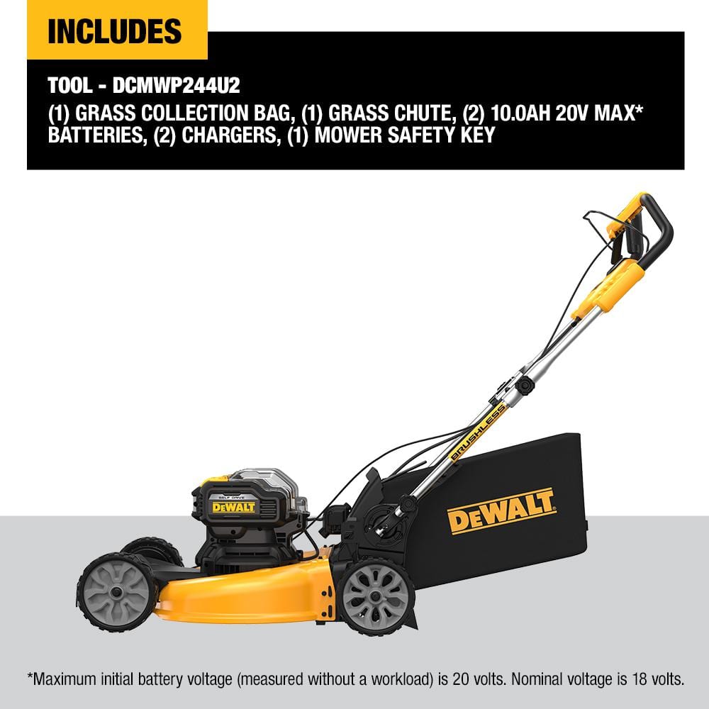 DEWALT 20V MAX 21.5 in. Battery Powered Walk Behind Self Propelled Lawn Mower - $275