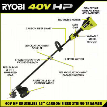 RYOBI 40V HP Brushless 600 CFM 155 MPH Leaf Blower and String Trimmer - $270