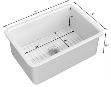 White Fireclay 27 in. Single Bowl Undermount/Drop-In Kitchen Sink(No Bottom Grid) - $170