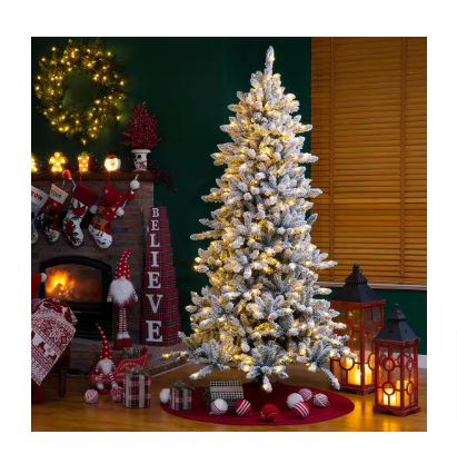 Glitzhome 7.5 ft. Pre-Lit Snow Flocked Fir Christmas Tree - $120