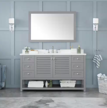 Grace Framed Rectangular Bathroom Vanity Mirror, 46”w x 30”h, Pebble Grey - $190