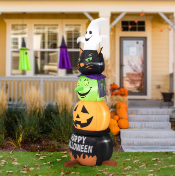 Glitzhome 8 ft. Lighted Halloween Inflatable Ghost, Cat, Witch and Pumpkin Decor - $65