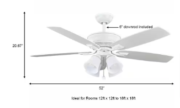 Hampton Bay Devron 52 in. LED Indoor Matte White Ceiling Fan with Light Kit - $70