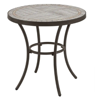StyleWell 27 in. Brown Round Metal Outdoor Side Table with Grouted Porcelain Top - $80