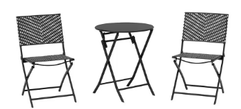 StyleWell Black and White 3 Piece Steel Wicker Outdoor Bistro