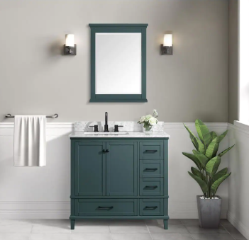 Merryfield Bathroom Vanity in Antigua Green with Carrara White Marble Top - $470