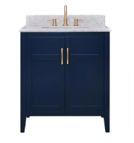 Sturgess Bathroom Vanity in Navy Blue with Carrara White Marble Top - $430