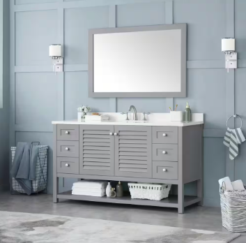 Grace Framed Rectangular Bathroom Vanity Mirror, 46”w x 30”h, Pebble Grey - $190