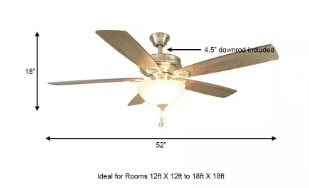 Chantilly 52 in. Indoor Brushed Nickel Ceiling Fan with Light - $55