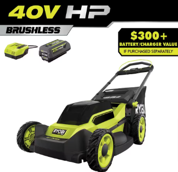RYOBI 40V HP Brushless 20 in. Cordless Walk Behind Push Mower w/battery and charger - $230