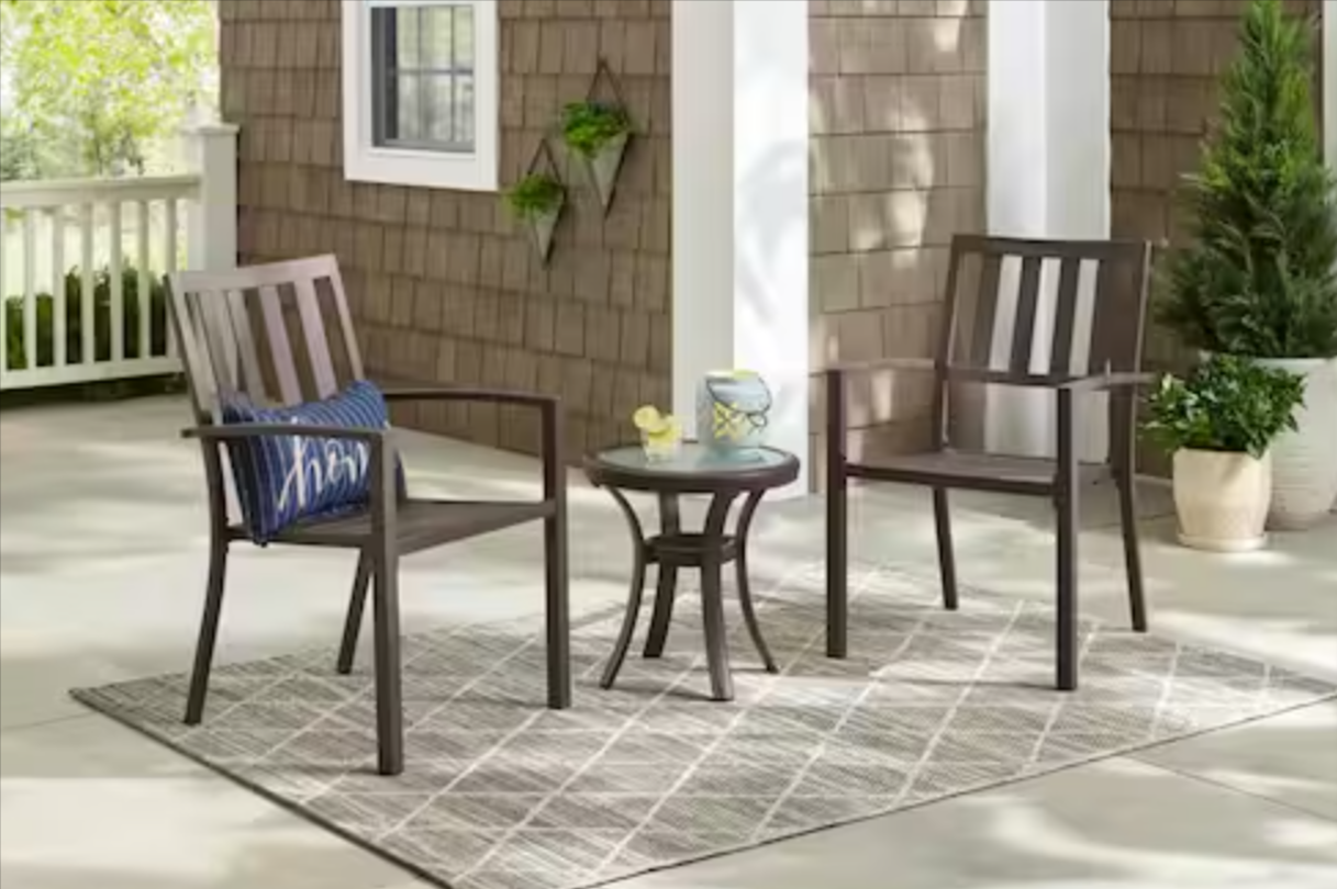 StyleWell Mix and Match Dark Taupe Steel Stackable Outdoor Chairs (2-Pack) - $65