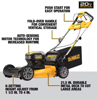 DEWALT 20V MAX 21.5 in. Battery Powered Walk Behind Self Propelled Lawn Mower - $490