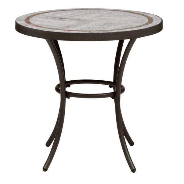 StyleWell 27 in. Brown Round Metal Outdoor Side Table with Grouted Porcelain Top - $85