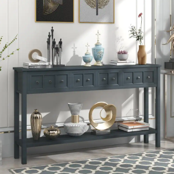 Rustic 60 in. Navy Standard Rectangle Wood Console Table - $260