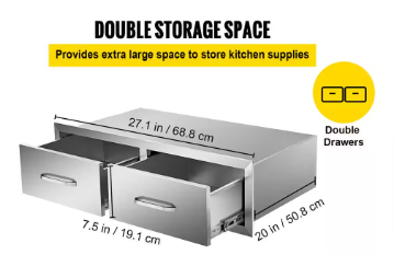 Outdoor Kitchen Drawers 30 in. W x 10 in. H x 20 in. D Double BBQ Access Drawers - $125