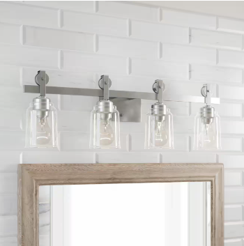 Knollwood 4-Light Brushed Nickel Vanity Light with Clear Glass Shades - $80