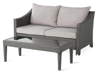 Antibes Grey 2-Piece Wicker Patio Conversation Set with Silver Cushions - $230