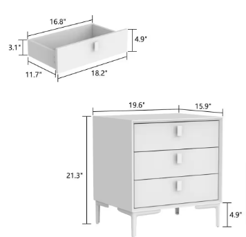3-Drawer White Wooden Nightstand, Endtable, Dresser - $50