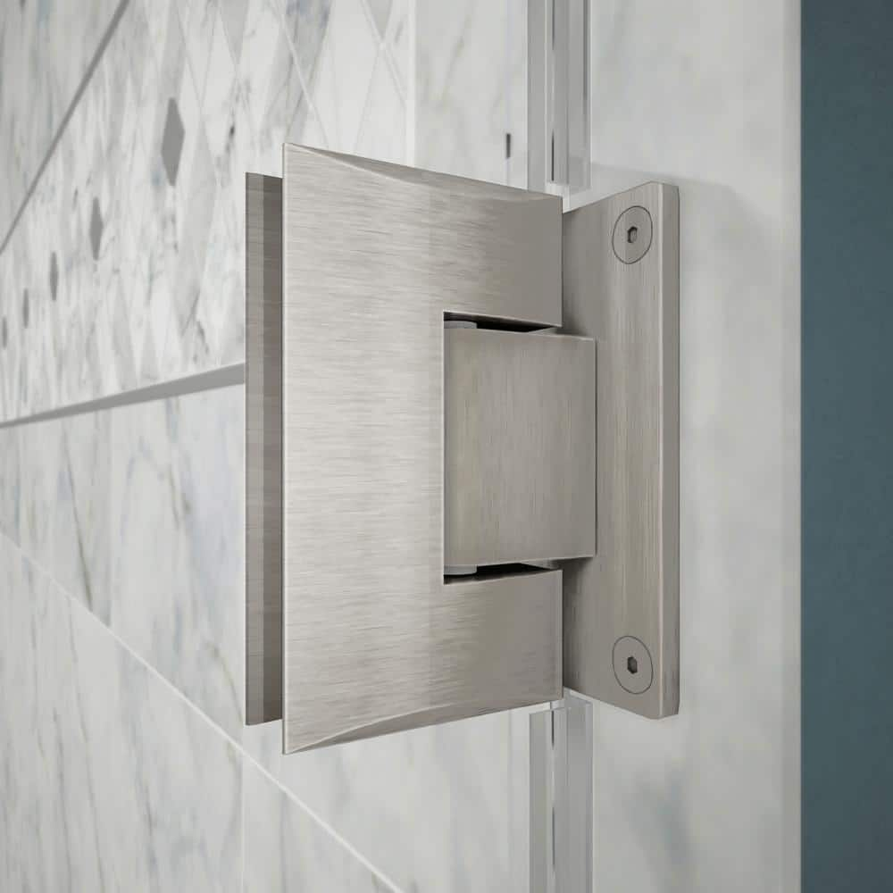 Unidoor 35 to 36 in. x 72 in. Frameless Hinged Shower Door in Brushed Nickel - $475