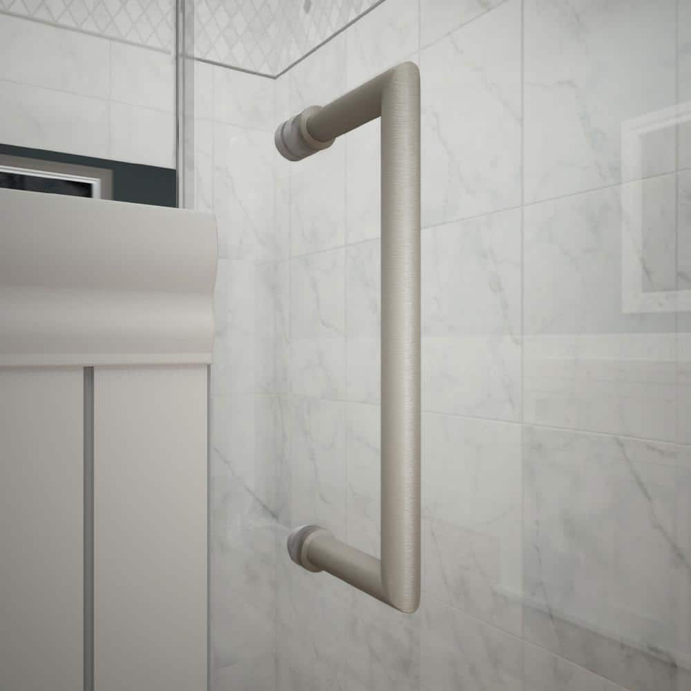 Unidoor 35 to 36 in. x 72 in. Frameless Hinged Shower Door in Brushed Nickel - $475