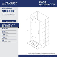 Unidoor 35 to 36 in. x 72 in. Frameless Hinged Shower Door in Brushed Nickel - $475