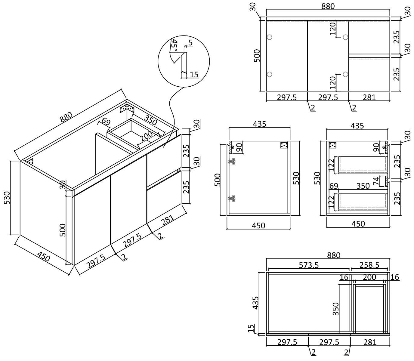 Denver 900mm Wall Hung Vanity (NO TOP)- $200