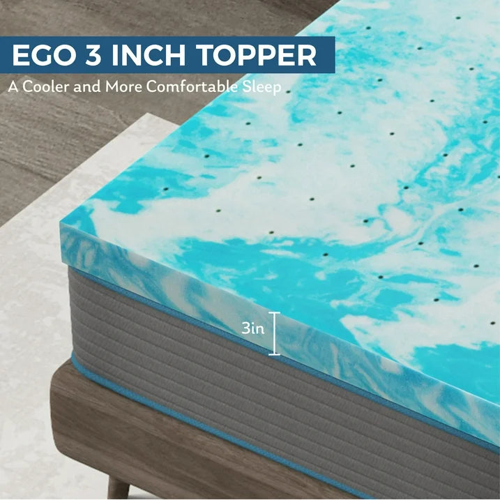 EGO HOME 4 inch Cooling Gel Memory Foam Mattress Topper, King, Blue - $65