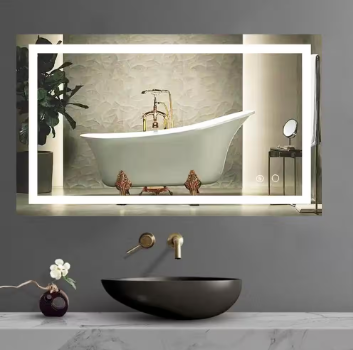 Large Rectangular Anti-Fog Dimmable Wall Mount Light Bathroom Mirror in White - $65