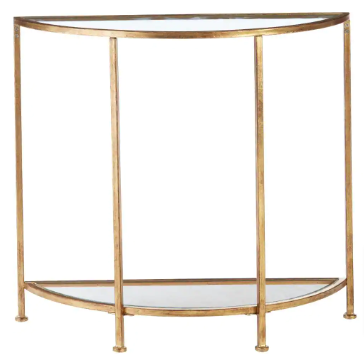 Bella 32 in. Gold Leaf/Clear Standard Half Moon Glass Console Table - $80