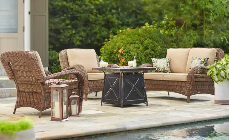 Beacon Park Brown Wicker Outdoor Patio Loveseat with Cushions - $210