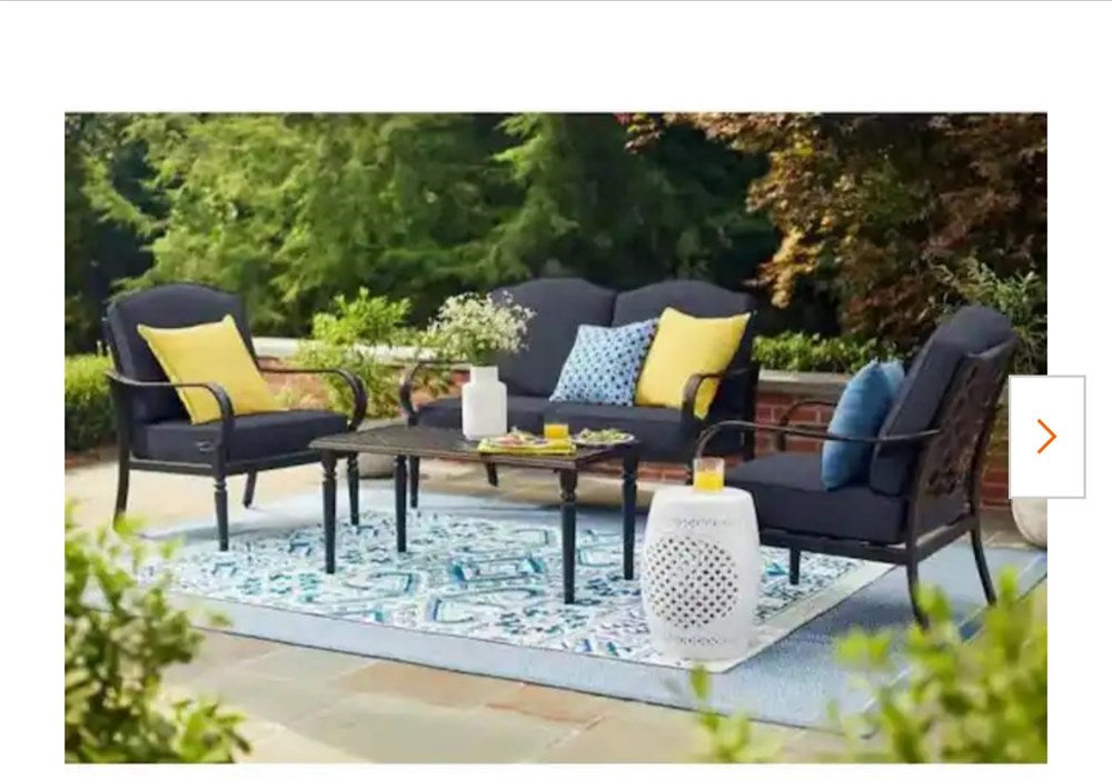 Laurel Oaks Brown 4-Piece Steel Outdoor Patio Seating Set with Sky Cushions - $400
