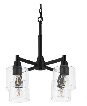 Hampton Bay Oron 4-Light Black Reversible Chandelier with Clear Glass Shades - $95