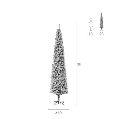 HOMCOM 9 ft. Artificial Christmas Tree Snow Flocked, Winter Style Holiday Pencil Tree - $60