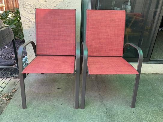 StyleWell Brown Steel Sling Outdoor Patio Dining Chair in Chili Red (2-Pack) - $40