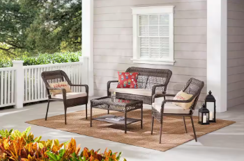 StyleWell Mix and Match 4 Piece Outdoor Patio Set with Putty Tan Cushions - $250