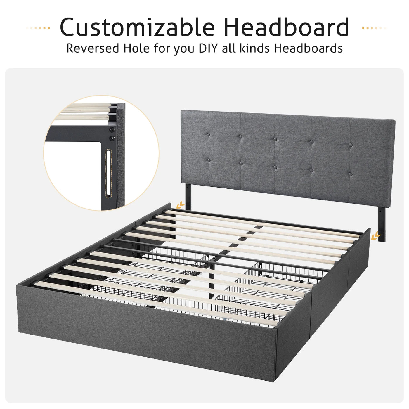 Upholstered Bed Frame with 3 Storage Drawers Queen - $185
