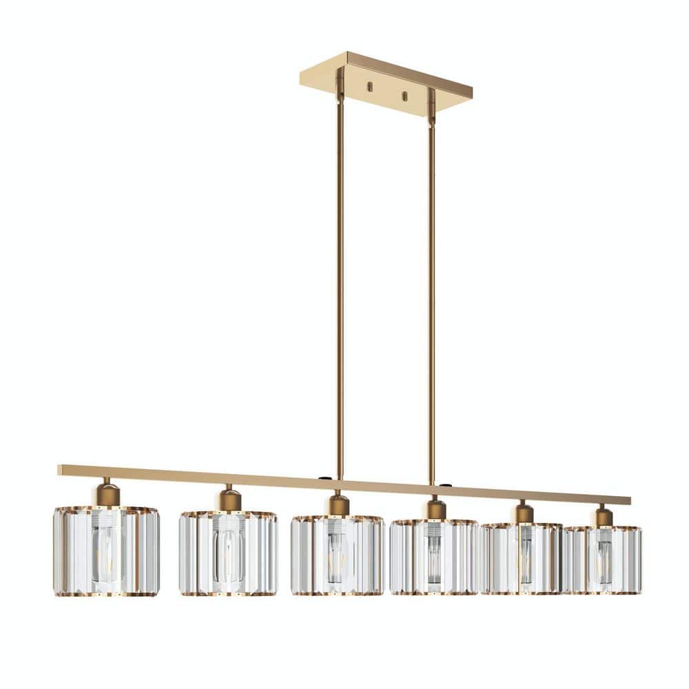aiwen Mordern 6-Light Gold Kitchen Island Linear Rectangle Chandelier - $95
