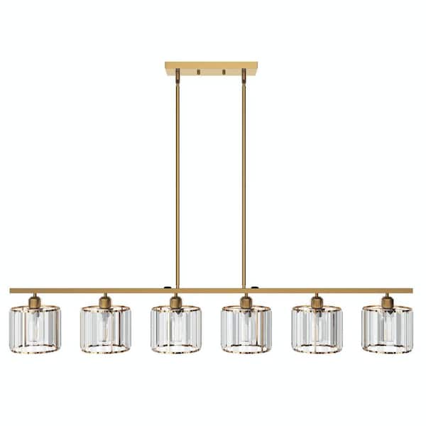 aiwen Mordern 6-Light Gold Kitchen Island Linear Rectangle Chandelier - $95