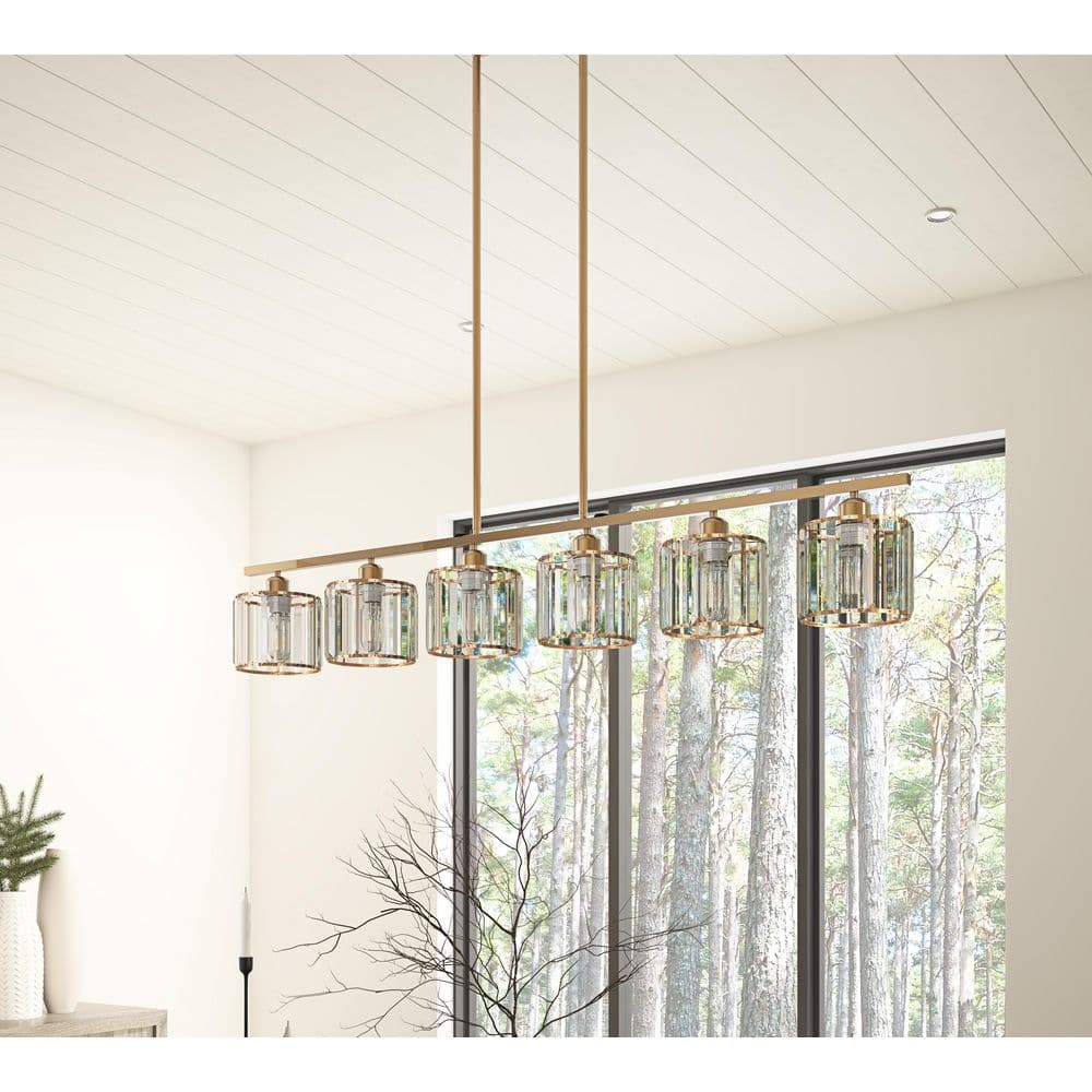 aiwen Mordern 6-Light Gold Kitchen Island Linear Rectangle Chandelier - $95