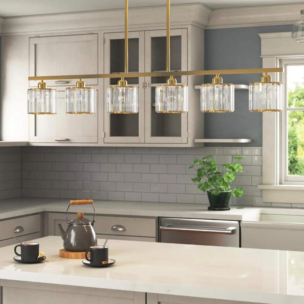 aiwen Mordern 6-Light Gold Kitchen Island Linear Rectangle Chandelier - $95