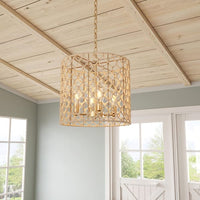aiwen 21.25 in. 4-Light Gold Woven Chandelier Wicker Basket Pendant Light - $90