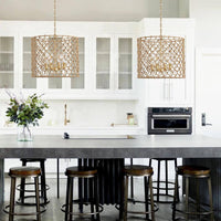 aiwen 21.25 in. 4-Light Gold Woven Chandelier Wicker Basket Pendant Light - $90