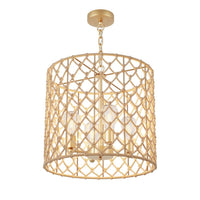 aiwen 21.25 in. 4-Light Gold Woven Chandelier Wicker Basket Pendant Light - $90