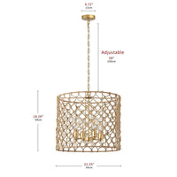 aiwen 21.25 in. 4-Light Gold Woven Chandelier Wicker Basket Pendant Light - $90