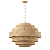 aiwen Boho 30.7 in. 5-Light 7-Tier Gold Hand-Woven Rattan Wicker Chandelier - $250