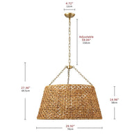 aiwen 29.92 in. 6-Light Gold Woven Oversized Chandelier Boho Hand Rattan Rustic - $220