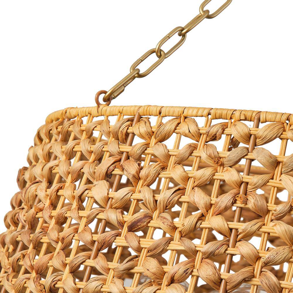 aiwen 29.92 in. 6-Light Gold Woven Oversized Chandelier Boho Hand Rattan Rustic - $220