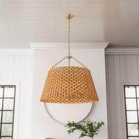 aiwen 29.92 in. 6-Light Gold Woven Oversized Chandelier Boho Hand Rattan Rustic - $220