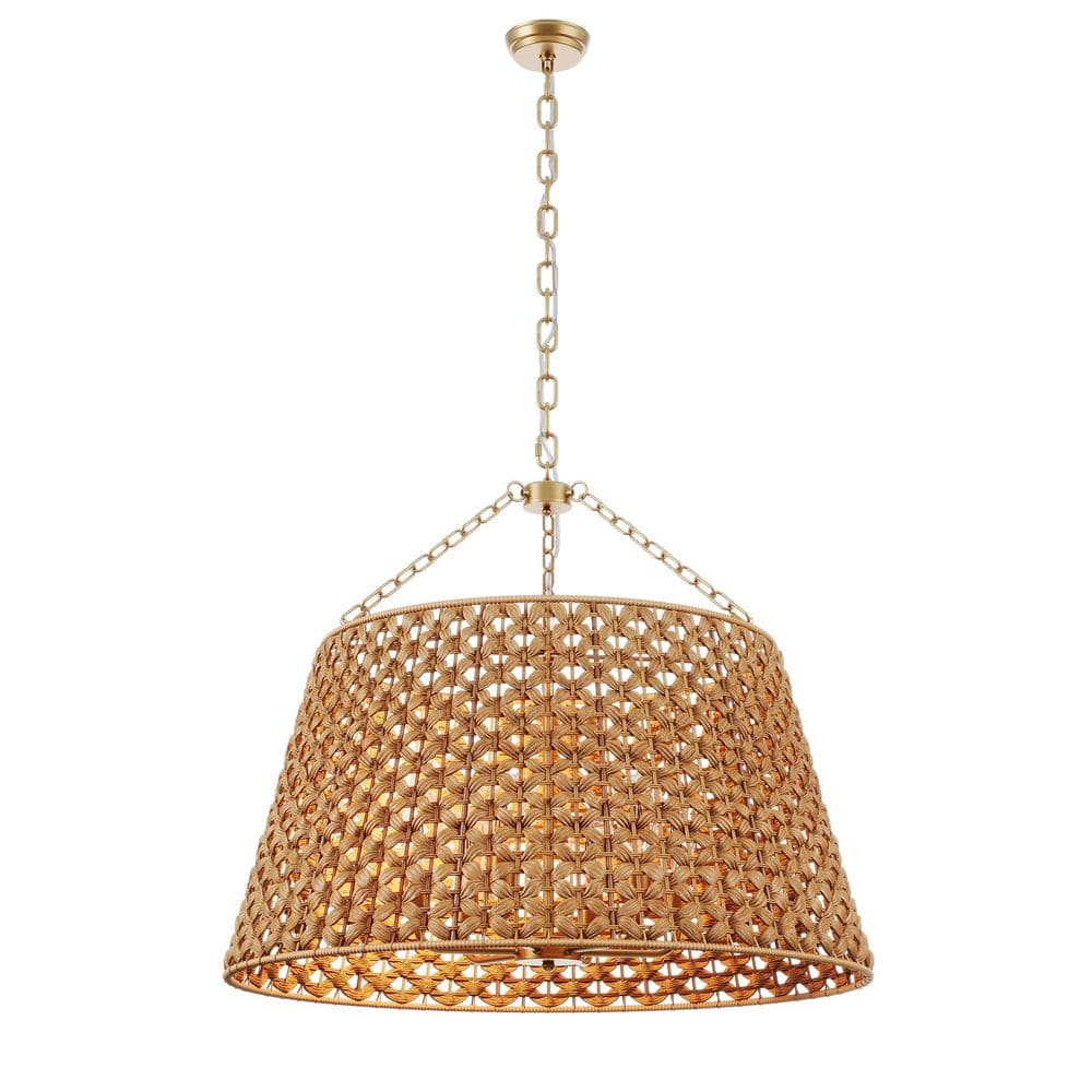 aiwen 29.92 in. 6-Light Gold Woven Oversized Chandelier Boho Hand Rattan Rustic - $220