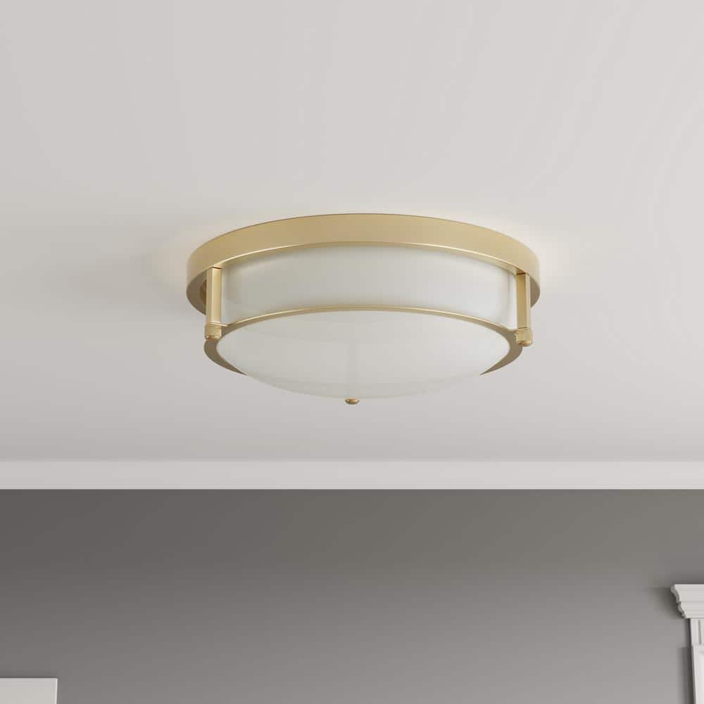 13 in. 2-Light Industrial Gold Flush Mount Farmhouse Close to Ceiling Light Fixture - $25